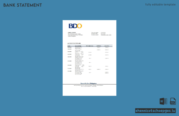 Beispiel eines Kontoauszugs der BDO Bank (Philippinen)